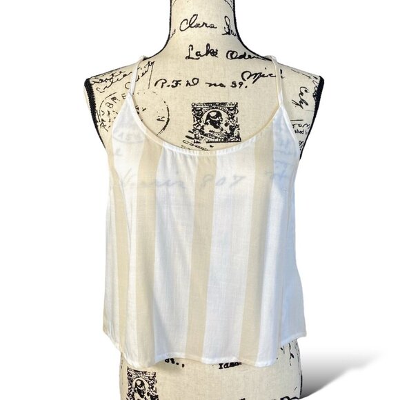 Splendid Tank Womans Sz XS Tan Stripe Sleeveless Halter Crop Adjustable Top - Picture 1 of 10